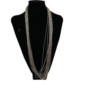 Multi-Strand Metallic‎ Silver Beaded Necklace With Magnetic Clasp 32"